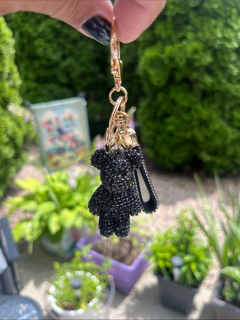 Black Crystal Teddy Bear Keychain with Gold Hardware Bag Charm/Keychain